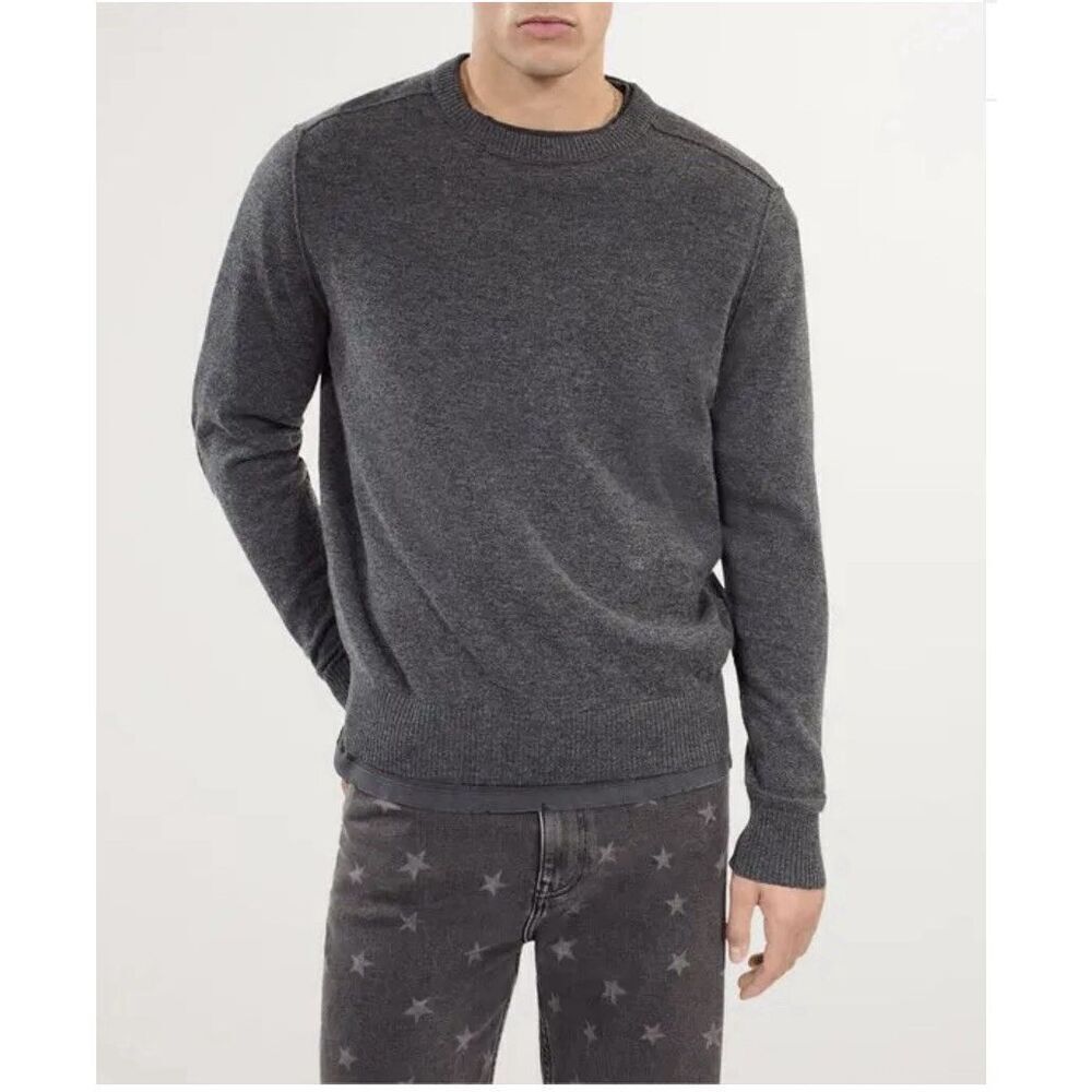 The Kooples Paris Wool Men’s M Crew Neck Charcoal Gray Leather Patches Gift NWT